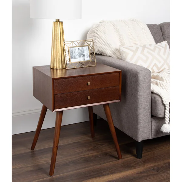 Kate and Laurel Finco Nightstand Side Table with 2 Drawers - Gray