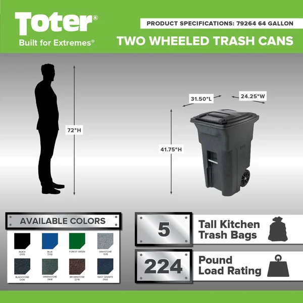 Toter Recycling Trash Can 64 gal. - Blue