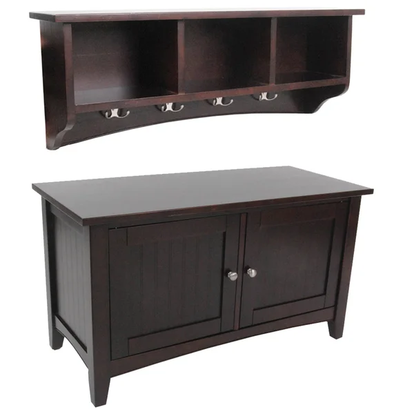 Alaterre Shaker Cottage Storage Bench/Coat Hook with Storage, Espresso