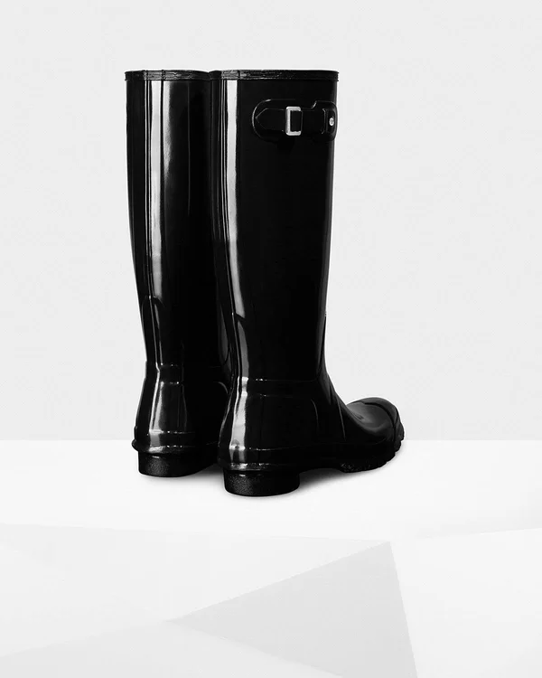 Hunter Women's Original Tall Gloss Rain Boot, Size: 5, Black