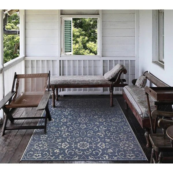 Dream Decor Rugs Carriage House Morning Glory/Navy-Ivory Indoor/Outdoor Area Rug - 5&10 x 9&2 - Beige