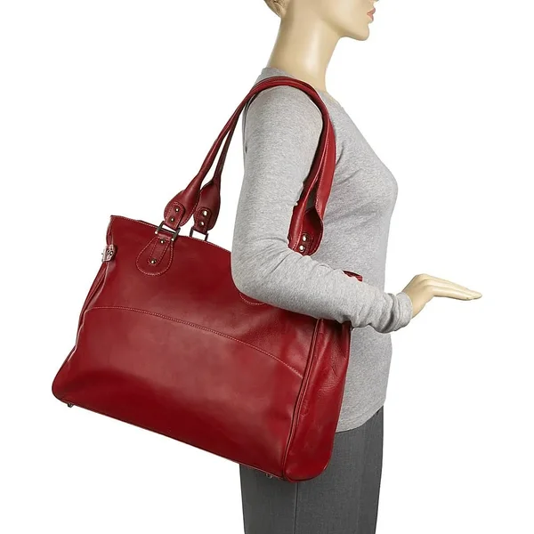 Piel Leather Large Ladies Side Strap Tote - Red