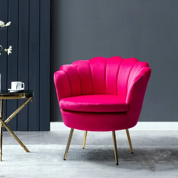 Gaitana Tufted Barrel Chair with Golden Base - Fushia