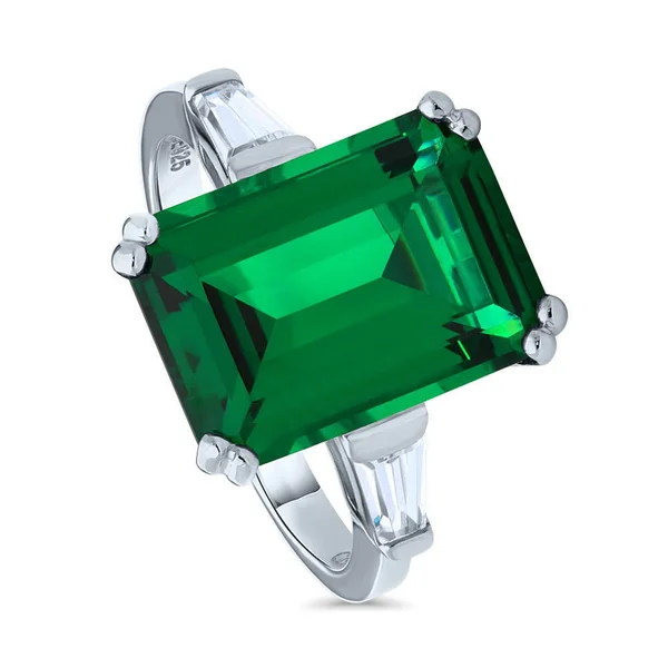 BERRICLE Sterling Silver Emerald Cut Cubic Zirconia CZ Statement Solitaire Cocktail Fashion Right Hand Ring Size 4.5