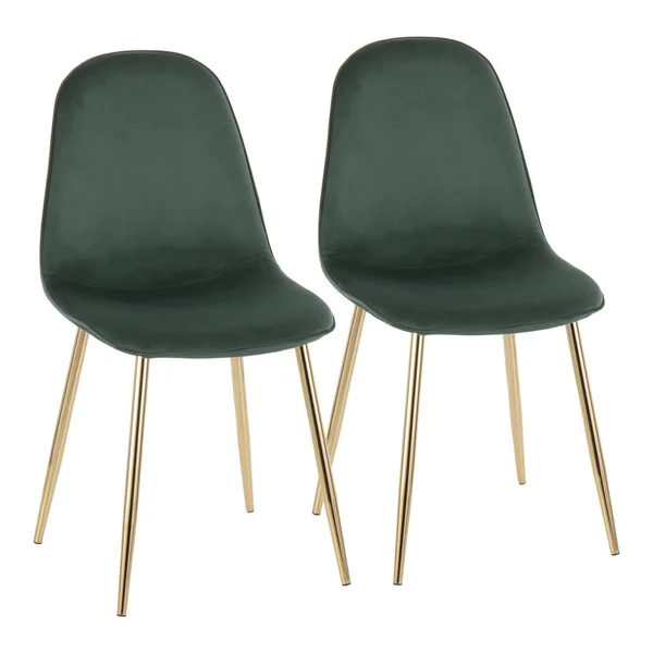 Pebble Chair - Set of 2 - Gold Steel, Green Velvet
