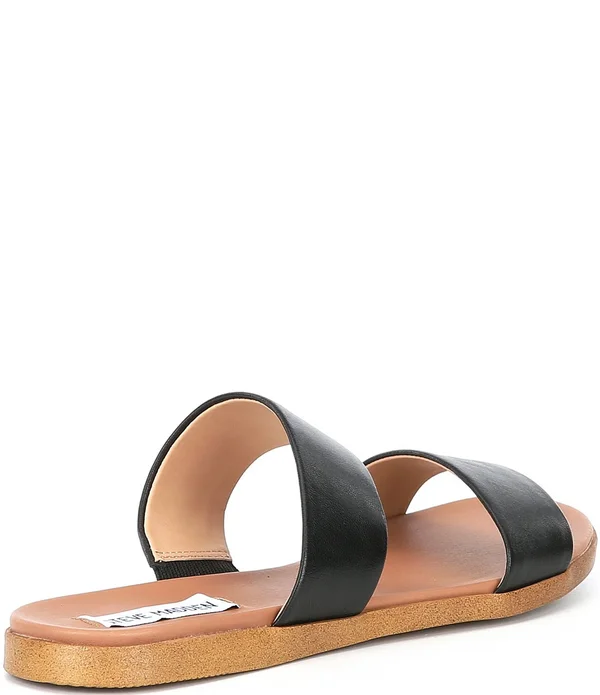 Steve Madden Dual Flat Sandal Women's Sandals Black Leather : 7.5 M