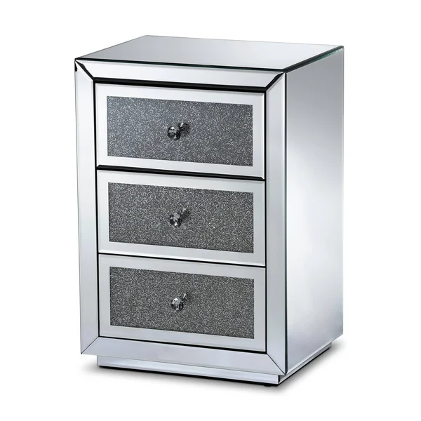 Baxton Studio Talan Contemporary Glam and Luxe Mirrored 3-Drawer Nightstand