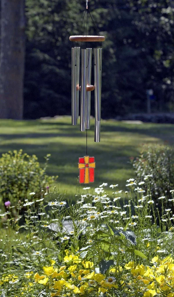 Woodstock Chimes Amazing Grace Stained Glass Windchime - Silver