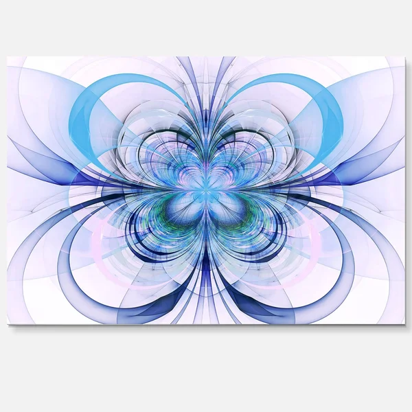 Design Art Turquoise Fractal Flower Pattern - Floral Digital Art Glossy Metal Wall Art - Size: 20 in. Wide x 12 in. High, Blue