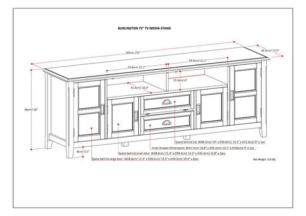 Simpli Home Burlington Farmhouse Solid Wood 72x22 TV Media Stand - Mahogany Brown