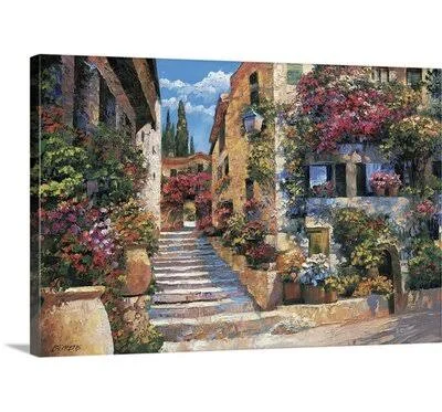 &Riviera Stairs& Howard Behrens Painting Print Winston Porter Size: 32x22 H x 48x22 W x 1.5x22 D, Format: Canvas