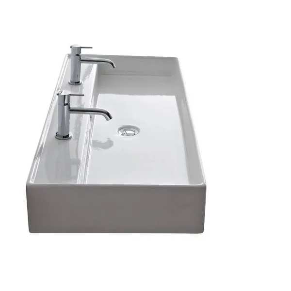 Nameeks 8031/R-120B Scarabeo 47-1/4x22 Ceramic Bathroom Sink for Vessel or Wall Mo White, Six Hole
