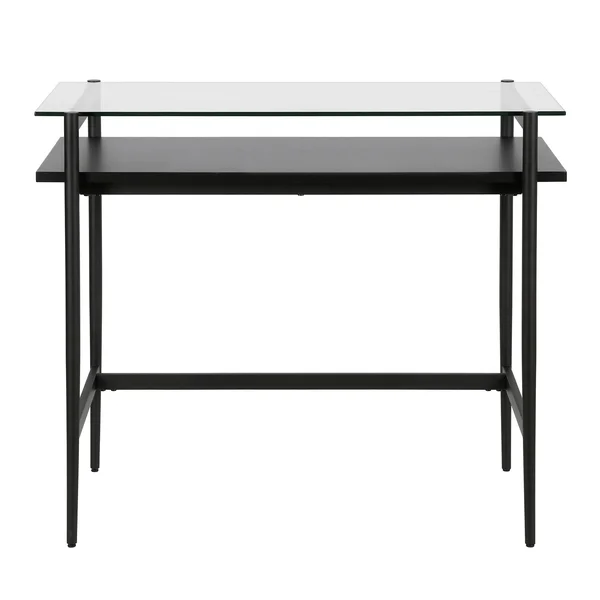 Hennu0026Hart 36x22 Brass Desk with Walnut Shelf