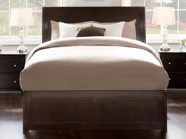 Atlantic Furniture Portland Espresso Full Platform Bed with Matching Foot Board with Twin Size Urban Trundle Bed, Brown