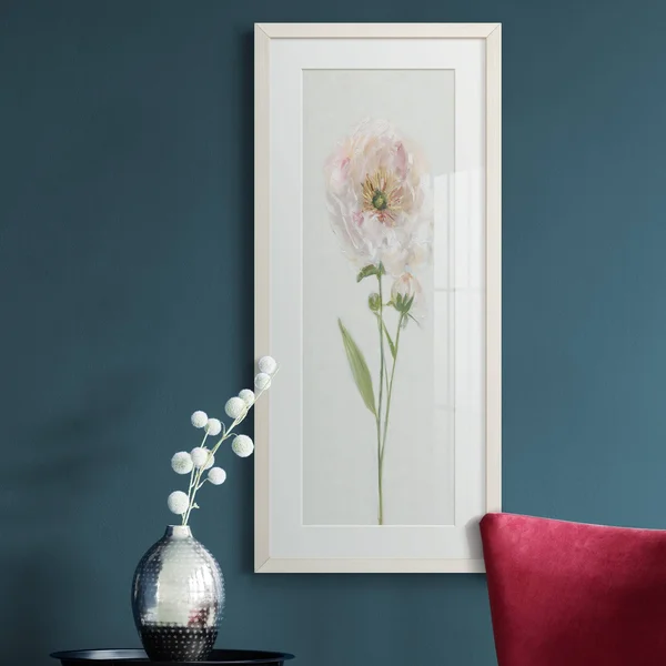 Single Stem Peony II-Premium Gallery Framed Print - Wood - White