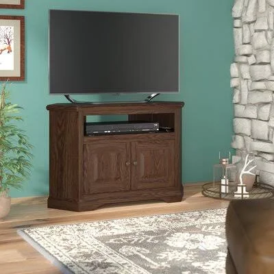 Glastonbury Solid Wood Corner TV Stand for TVs Up to 43x22 Loon Peak Door Type: Plain Glass - Color: Unfinished