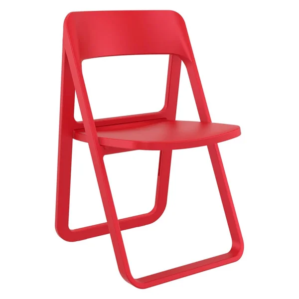 Siesta Dream Folding Outdoor Bistro Set with White Table and 2 Red Chairs