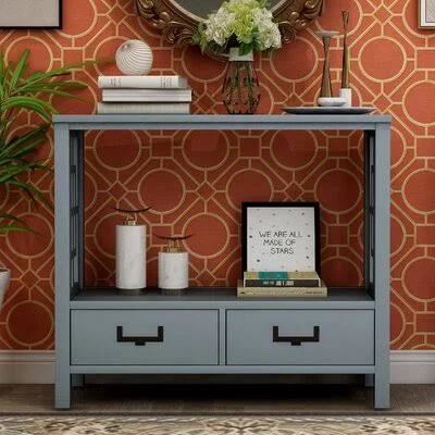 Abbott 36x22 Wide 2 Drawers Solid Wood Console Table Longshore Tides Color: Antique Navy