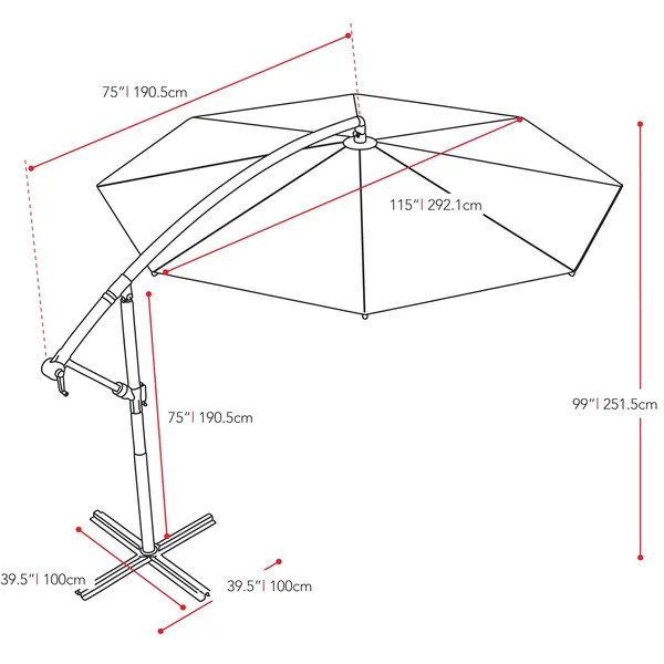 CorLiving Offset Patio Umbrella - Red