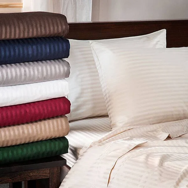 Superior 400 Thread Count Deep Pocket Stripe Cotton Sateen Sheet Set - Full/White