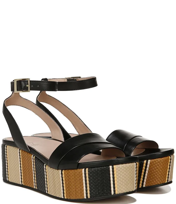27 Edit Jamari Leather Striped Platform Sandals, Womens, 5M, Black