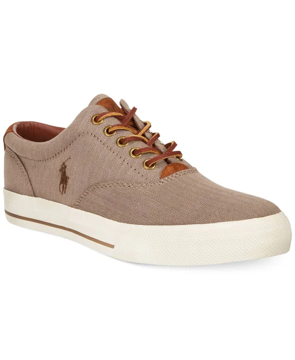 Polo Ralph Lauren Vaughn Chambray Herringbone Sneakers Men's Shoes 2033733 - 9.5, Dark Khaki