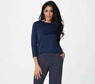 Susan Graver Essentials Butterknit Bateau Neck Long Sleeve Top - Size X-Large, Navy