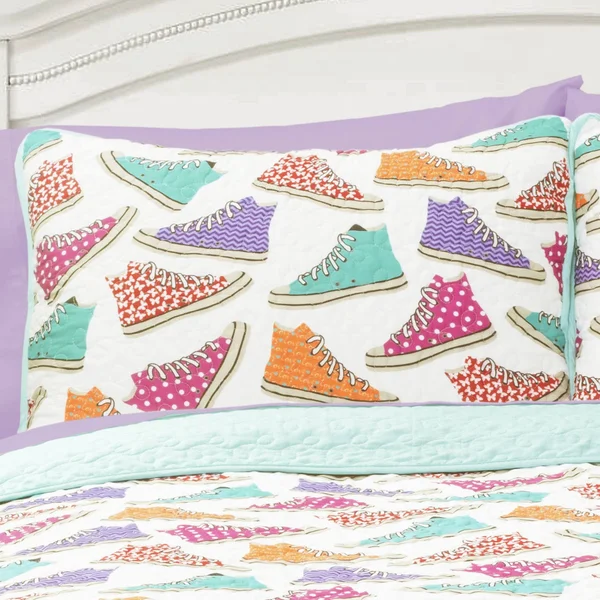 Lush Decor Canvas Shoes Quilt Turquoise Set Full/Queen