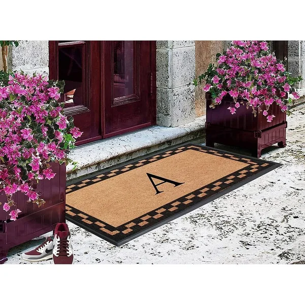 A1hc Rubber and Coir Heavy Duty Non-Slip Durable Monogrammed Q Doormat 24 inchx48 inch, Black/Beige, Size: 24 inch x 48 inch