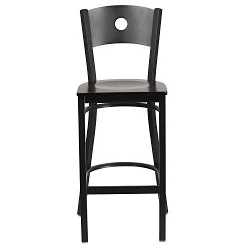Flash Furniture 2-Pack Hercules Series Black Circle Back Metal Restaurant Barstool, Wood SEAT, Multiple Colors