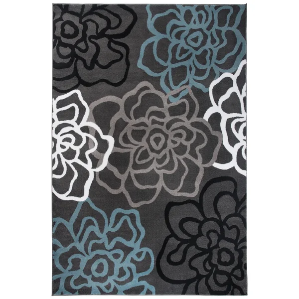 Contemporary Modern Floral Flowers Gray Area Rug 5& 3x22 x 7& 3x22