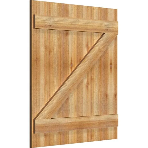 32 1/4x22W x 36x22H TimberCraft Six 5 3/8x22 Boards Joined Board-n-Batten Shutters w/Z-Bar - Rough Sawn Western Red Cedar (Per Pa