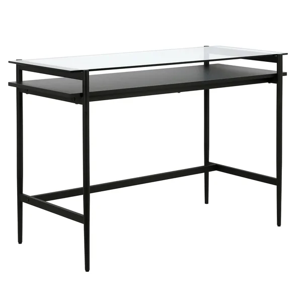 Hennu0026Hart 36x22 Brass Desk with Walnut Shelf