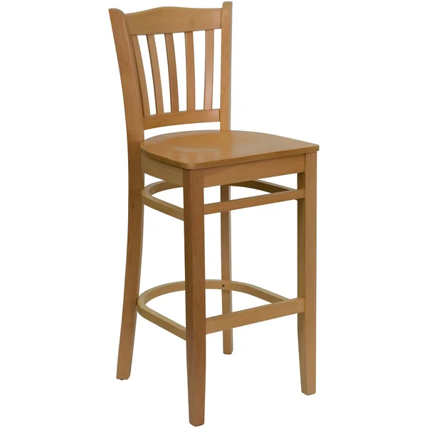 43.75x22 Natural Brown Hercules Series Vertical Slat Back Restaurant Barstool