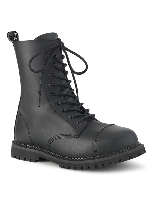 Demonia Men's Riot 10 Steel Toe Ankle Boot - Black Vegan Leather