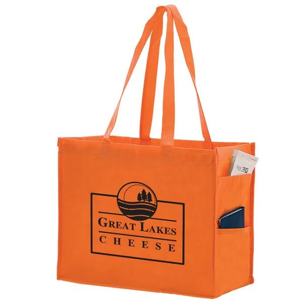 100 Pcs Side Pocket Tote Bag - Screen Print - 20" x 16"