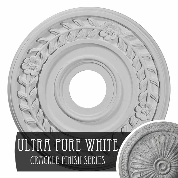 16 1/4x22OD x 3 5/8x22ID x 1x22P Wreath Ceiling Medallion (Fits Canopies Up to 5 1/2x22), Hand-Painted Ultra Pure White Crackle