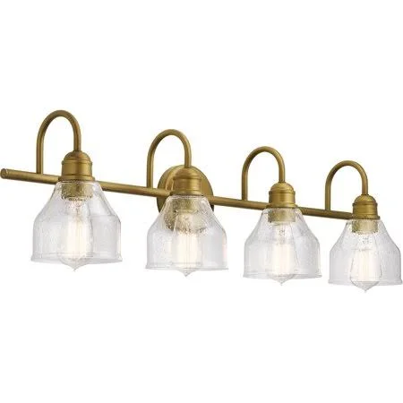Natural Brass Tone Finish Bathroom Vanity 33 inch Wide Steel Material 4 Light Fixture, Size: 0.5 in