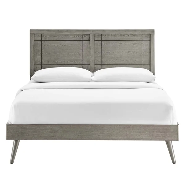 Modway Marlee Queen Wood Platform Bed with Splayed Legs Gray
