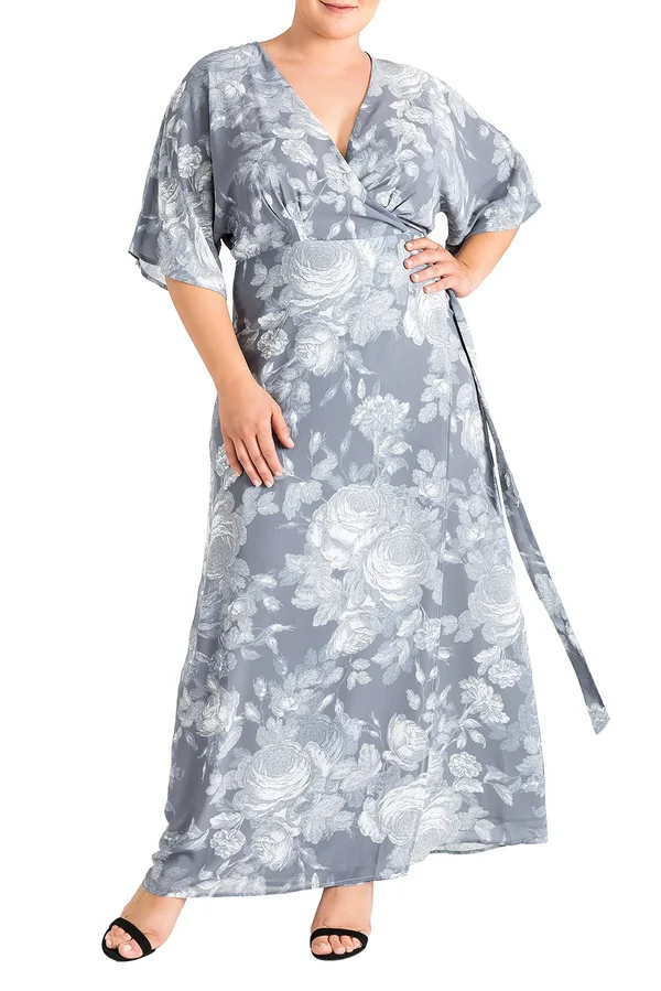 Standards & Practices Plus Size Olivia Floral Kimono Wrap Maxi Dress