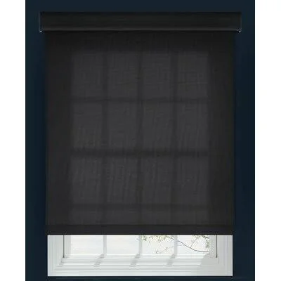 Custom Outside Mount 5% Light Filtering Roller Shade Linen Avenue Size: 46.75x22 W x 66x22 L, Color: Black