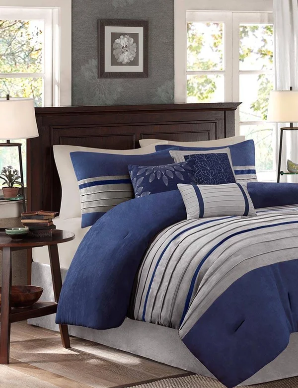 Madison Park - Palmer 7 Piece Comforter Set - Blue - Cal King