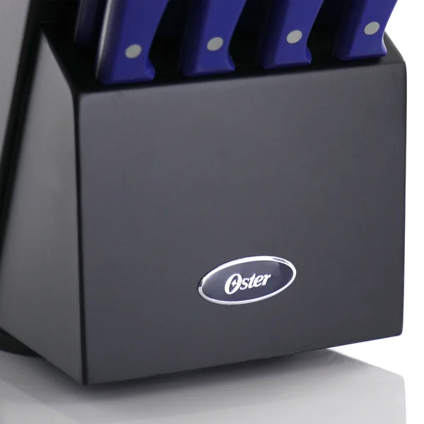 Oster Evansville 22-Piece Stainless-Steel Cutlery Set with BLOCK, Yale Blue