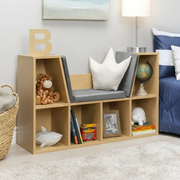 Best Choice Products 6-Cubby Kids Bedroom Storage Organizer, Multi-Purpose Bookcase w/ Cushioned Reading NOOK - Brown