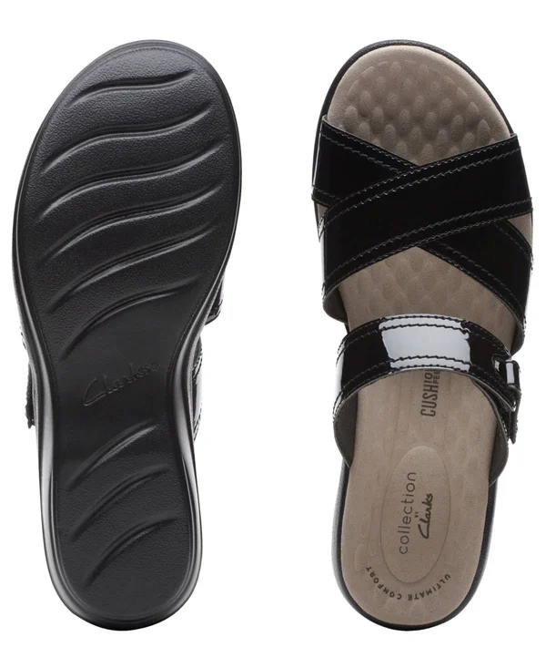 Clarks Women's Alexis Art Sandal Black Patent 6.5