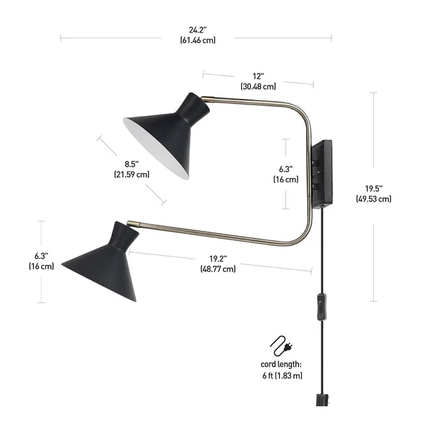Globe Electric 51391 Waldwick 2 Light 19 inch Tall LED Wall Sconce, Black