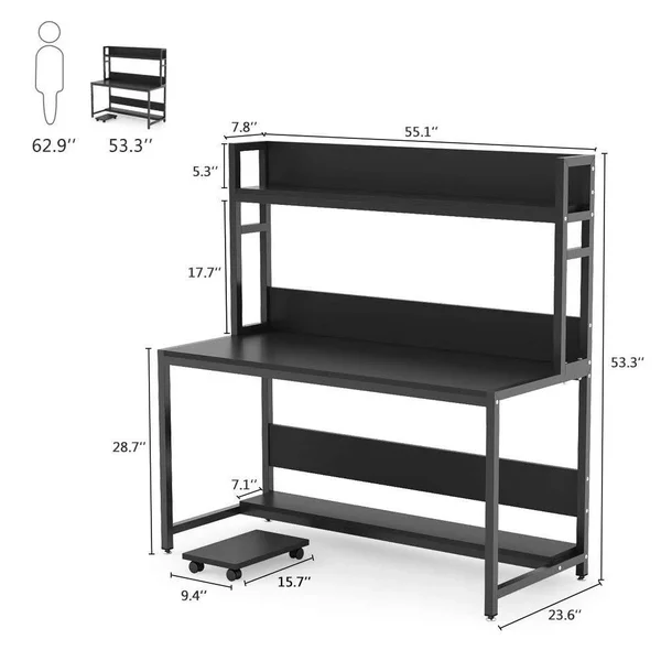 ESF307 55 inch Computer Gaming Desk with Hutch United States - White