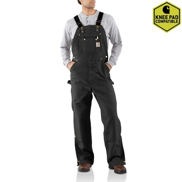 Carhartt Men's Duck Zip-to-Thigh Unlined Bib Overalls - Black