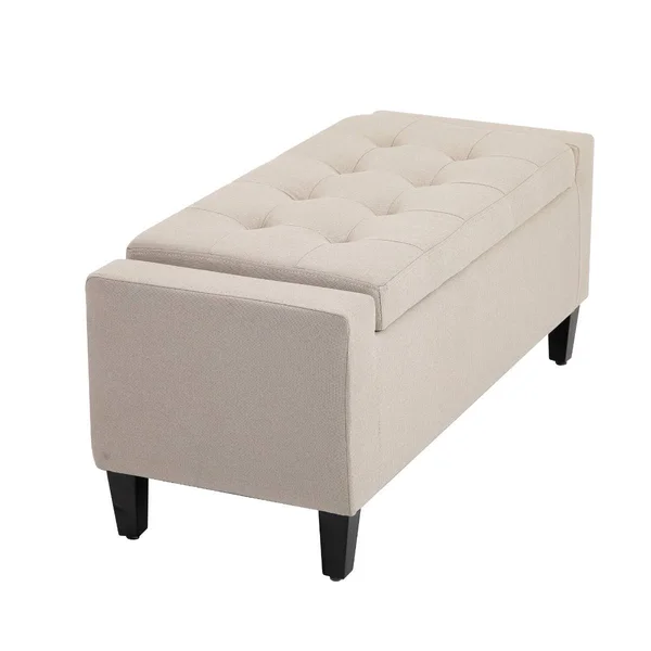 HOMCOM Linen Storage Ottoman Bench Storage Chest Tufted Ottoman Cube with Flipping Top - Beige