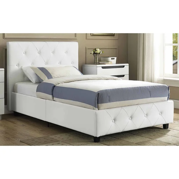 DHP Dakota Upholstered Faux Leather Platform Bed, Twin, White